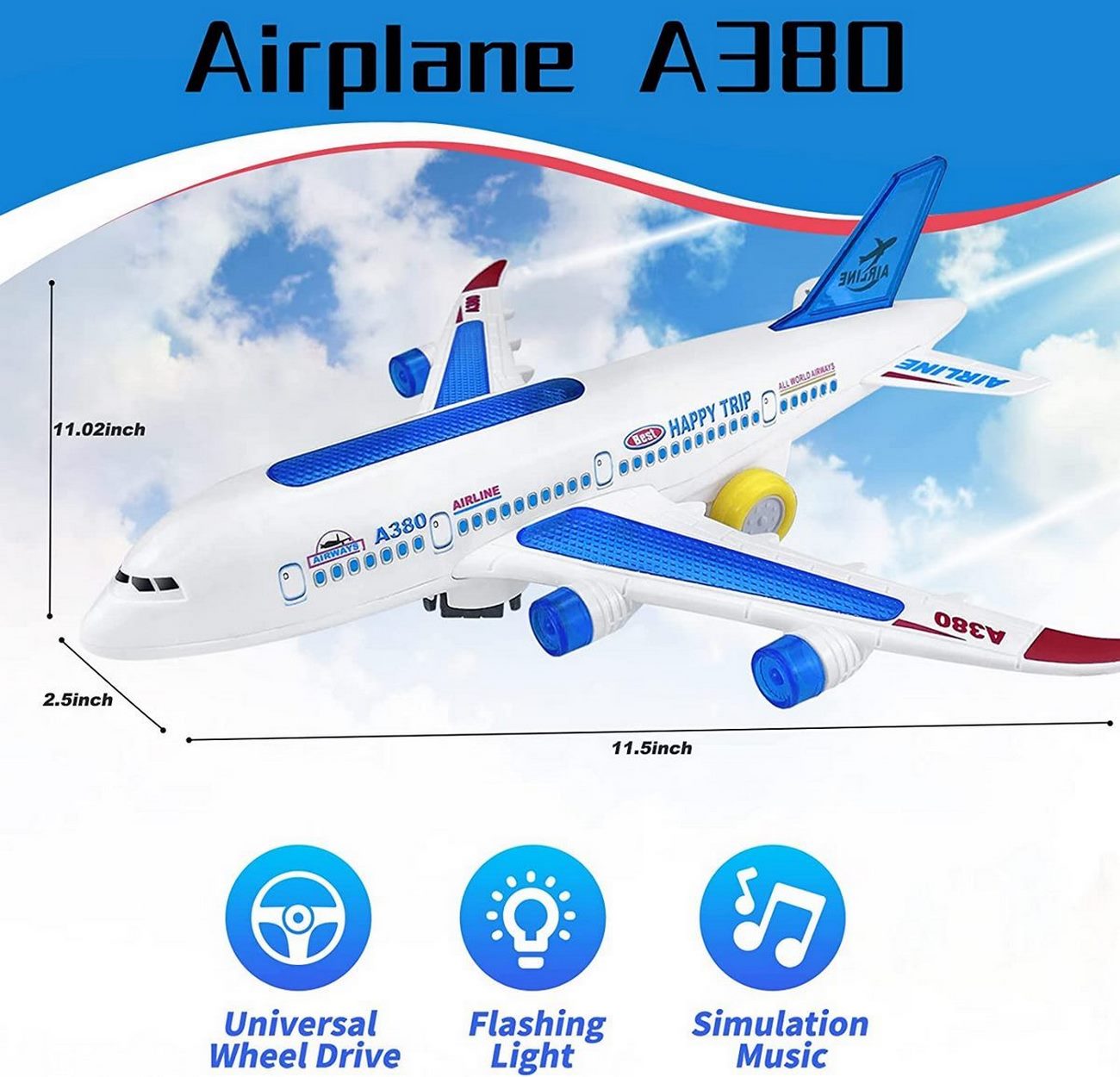 Avión Movimiento Sonido Luces Juguete Niños + Baterias